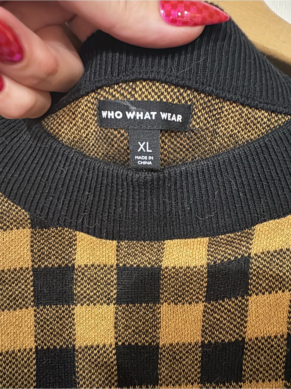 Who What Wear- Women’s Black and Brown Check Knit Sweater - Picture 3 of 3